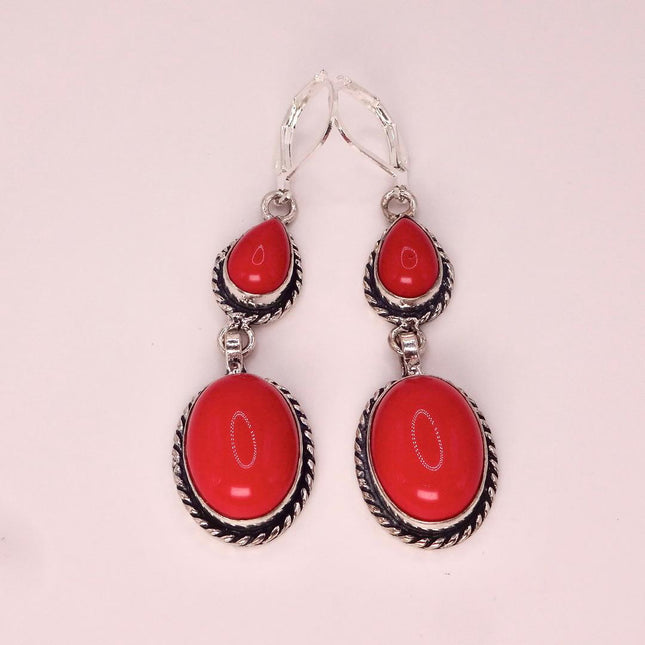 Vintage Red Glass Silver Earrings | 925 sterling Silver Lever Backs