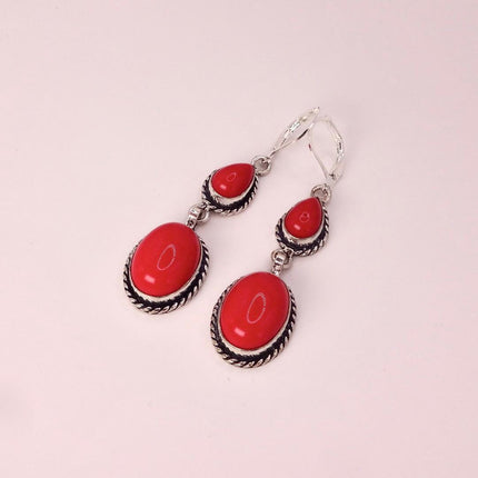 Vintage Red Glass Silver Earrings | 925 sterling Silver Lever Backs