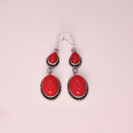 Vintage Red Glass Silver Earrings | 925 sterling Silver Lever Backs