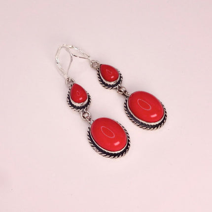 Vintage Red Glass Silver Earrings | 925 sterling Silver Lever Backs