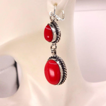 Vintage Red Glass Silver Earrings | 925 sterling Silver Lever Backs