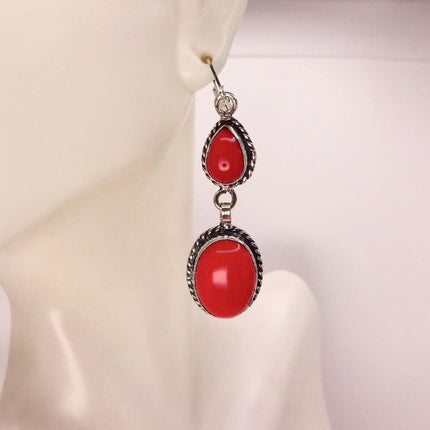 Vintage Red Glass Silver Earrings | 925 sterling Silver Lever Backs