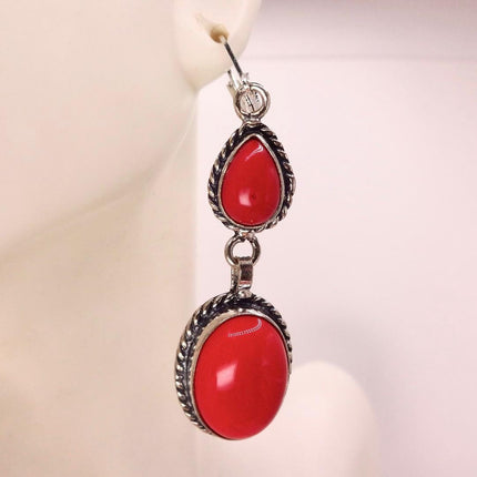 Vintage Red Glass Silver Earrings | 925 sterling Silver Lever Backs