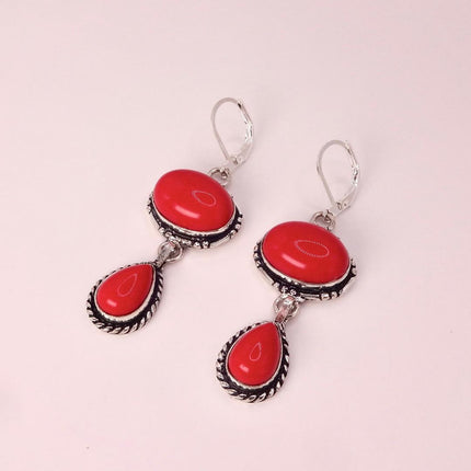 Vintage Red Glass Silver Earrings | 925 sterling Silver Lever Backs