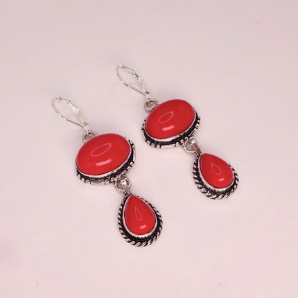 Vintage Red Glass Silver Earrings | 925 sterling Silver Lever Backs