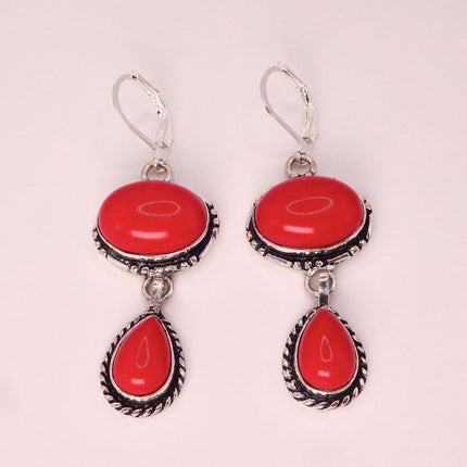 Vintage Red Glass Silver Earrings | 925 sterling Silver Lever Backs