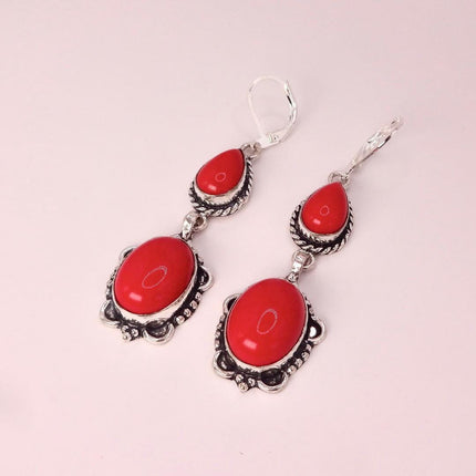 Vintage Red Glass Silver Earrings | 925 sterling Silver Lever Backs