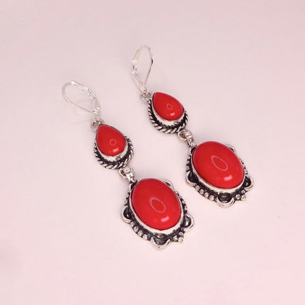 Vintage Red Glass Silver Earrings | 925 sterling Silver Lever Backs