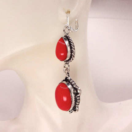 Vintage Red Glass Silver Earrings | 925 sterling Silver Lever Backs