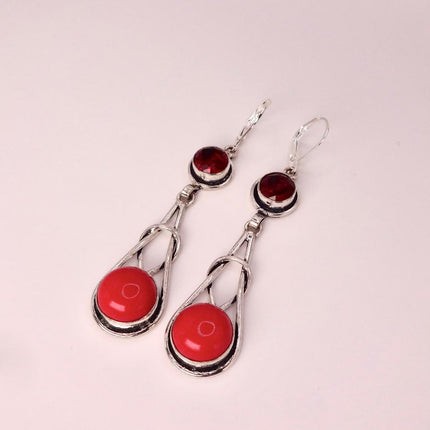 Vintage Red Glass Silver Earrings | 925 sterling Silver Lever Backs