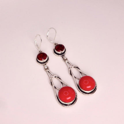 Vintage Red Glass Silver Earrings | 925 sterling Silver Lever Backs