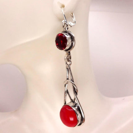 Vintage Red Glass Silver Earrings | 925 sterling Silver Lever Backs