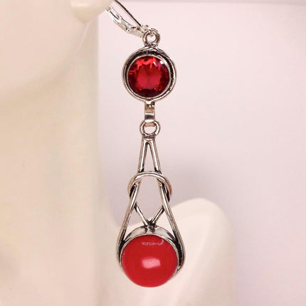 Vintage Red Glass Silver Earrings | 925 sterling Silver Lever Backs