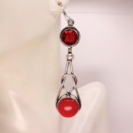 Vintage Red Glass Silver Earrings | 925 sterling Silver Lever Backs
