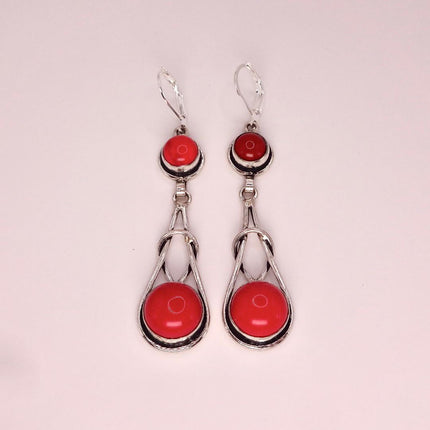 Vintage Red Glass Silver Earrings | 925 sterling Silver Lever Backs