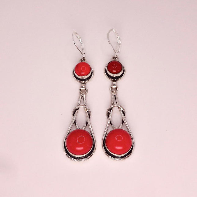 Vintage Red Glass Silver Earrings | 925 sterling Silver Lever Backs