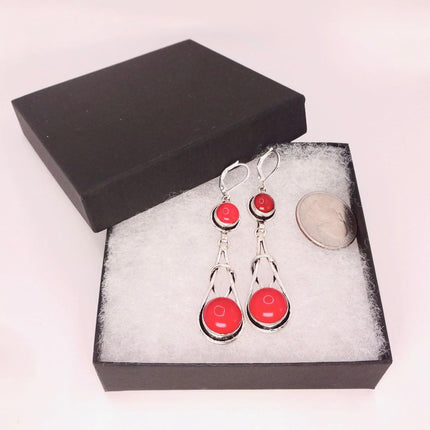 Vintage Red Glass Silver Earrings | 925 sterling Silver Lever Backs