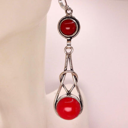 Vintage Red Glass Silver Earrings | 925 sterling Silver Lever Backs
