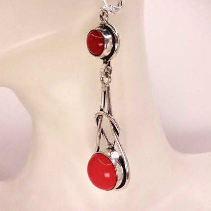 Vintage Red Glass Silver Earrings | 925 sterling Silver Lever Backs