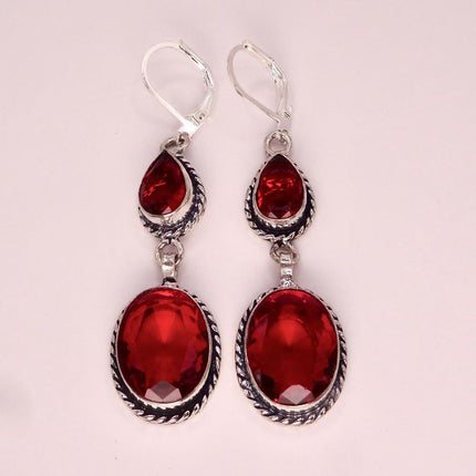Vintage Red Glass Silver Earrings | 925 sterling Silver Lever Backs