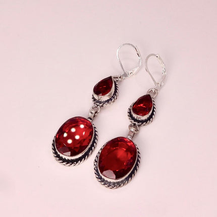 Vintage Red Glass Silver Earrings | 925 sterling Silver Lever Backs