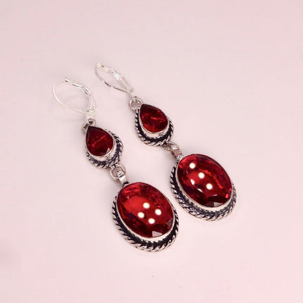 Vintage Red Glass Silver Earrings | 925 sterling Silver Lever Backs