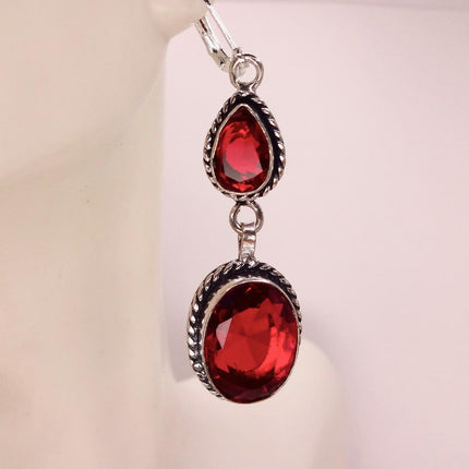 Vintage Red Glass Silver Earrings | 925 sterling Silver Lever Backs