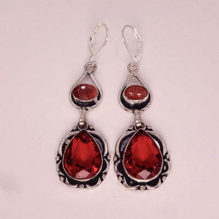 Vintage Red Glass Silver Earrings | 925 sterling Silver Lever Backs