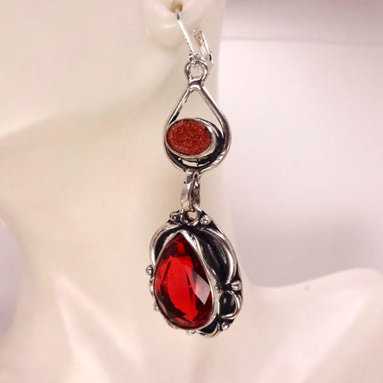 Vintage Red Glass Silver Earrings | 925 sterling Silver Lever Backs