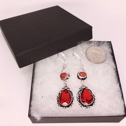 Vintage Red Glass Silver Earrings | 925 sterling Silver Lever Backs