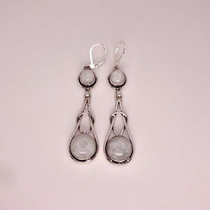 Vintage Rainbow Moonstone Dangle Earrings Sterling Silver Leverbacks