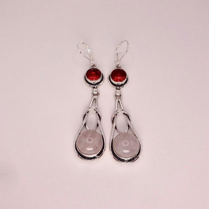 Vintage Pink Rose Quartz 925 Sterling Silver Liver Back Earrings