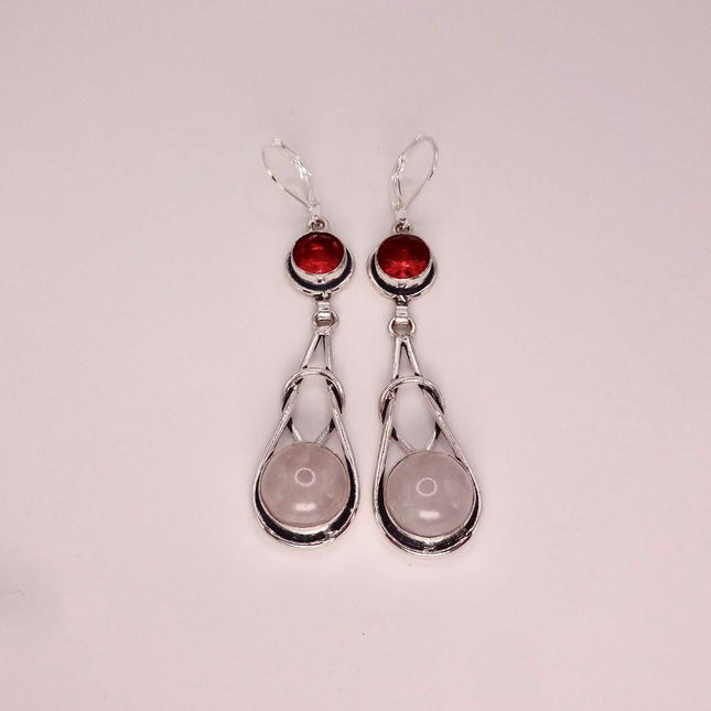 Vintage Pink Rose Quartz 925 Sterling Silver Liver Back Earrings