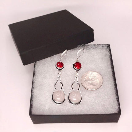 Vintage Pink Rose Quartz 925 Sterling Silver Liver Back Earrings