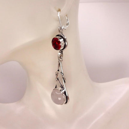 Vintage Pink Rose Quartz 925 Sterling Silver Liver Back Earrings