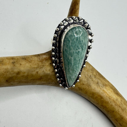 Vintage Silver Bronze Green Amazonite Ring: Unique Statement Jewelry