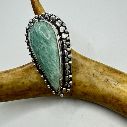 Vintage Silver Bronze Green Amazonite Ring: Unique Statement Jewelry