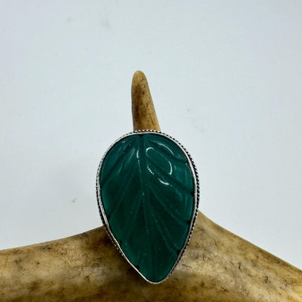 Vintage Silver Bronze Ring: Green Chrysoprase Statement