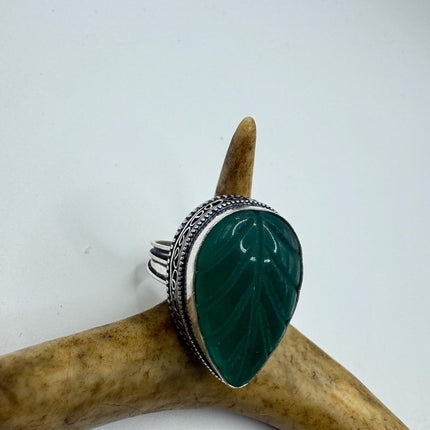 Vintage Silver Bronze Ring: Green Chrysoprase Statement