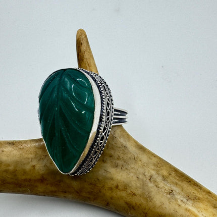 Vintage Silver Bronze Ring: Green Chrysoprase Statement
