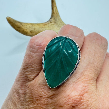 Vintage Silver Bronze Ring: Green Chrysoprase Statement