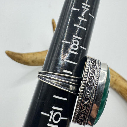 Vintage Silver Bronze Ring: Green Chrysoprase Statement