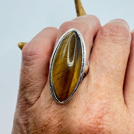 Vintage Chunky Tigers Eye Cocktail Ring - Statement Band