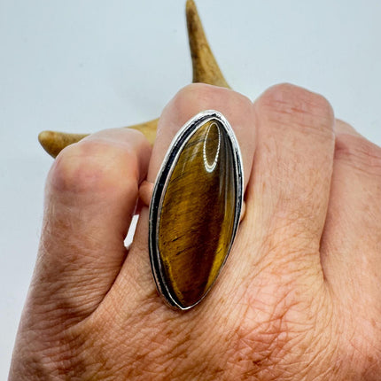 Vintage Chunky Tigers Eye Cocktail Ring - Statement Band