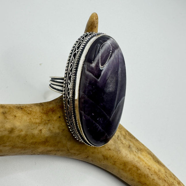 Vintage Purple Amethyst Cocktail Ring Silver Statement Ring