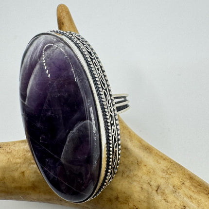 Vintage Purple Amethyst Cocktail Ring Silver Statement Ring
