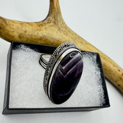 Vintage Purple Amethyst Cocktail Ring Silver Statement Ring