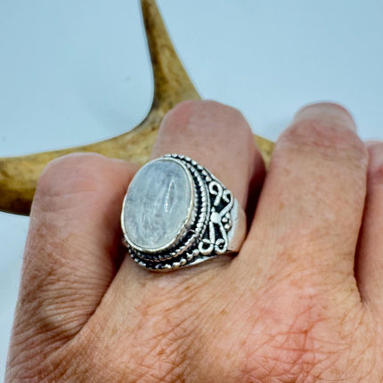 Vintage Rainbow Moonstone Ring Chunky Boho