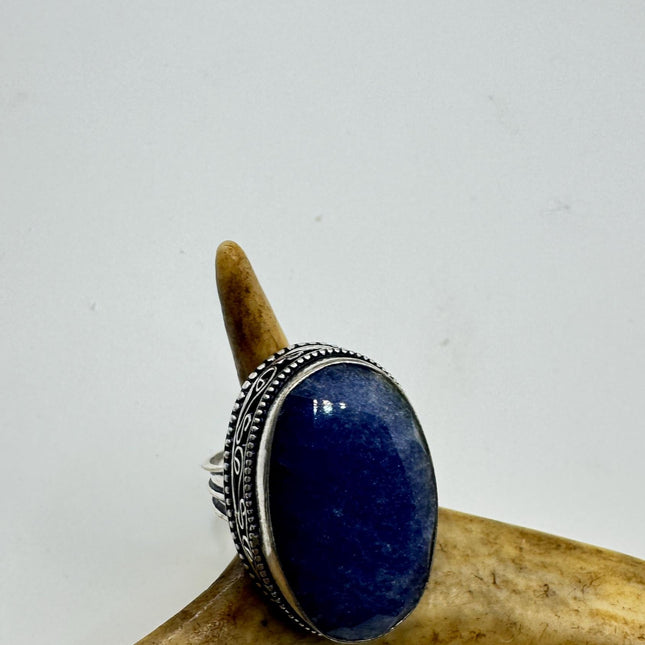 Vintage Raw Blue Sapphire Ring: Handmade Silver Bronze Boho Jewelry