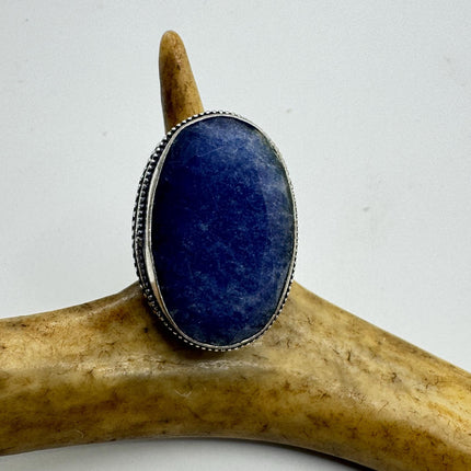 Vintage Raw Blue Sapphire Ring: Handmade Silver Bronze Boho Jewelry